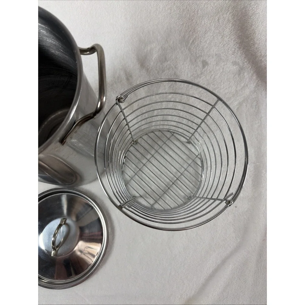 Stainless Steel Tall Vegetable Steamer With Wire Basket Asparagus Corn Pasta GUC